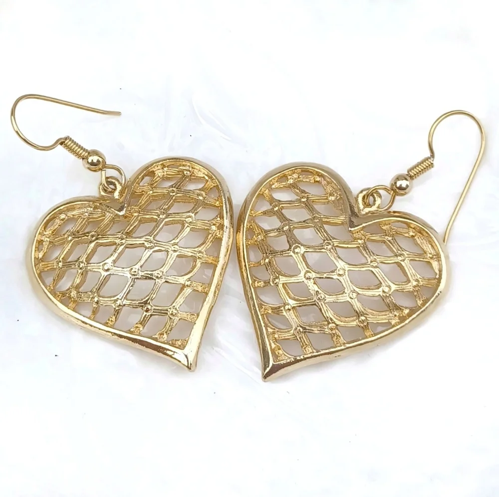 Gold Heart Earrings - Picture 1 of 10